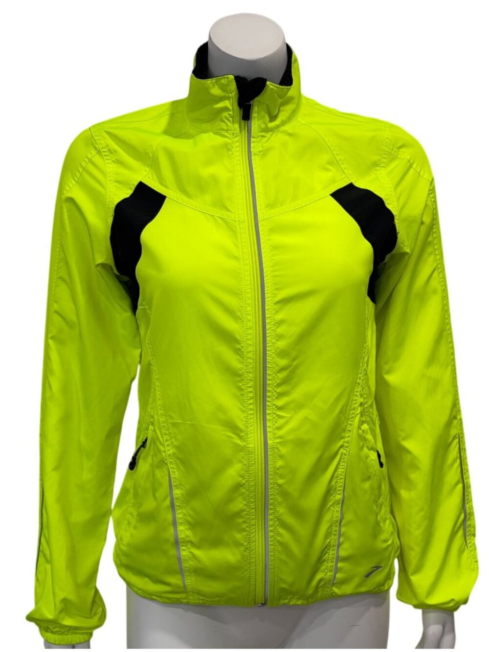 Brooks Womens High Vis Reflective Running Jacket Size S Lightweight Full Zip